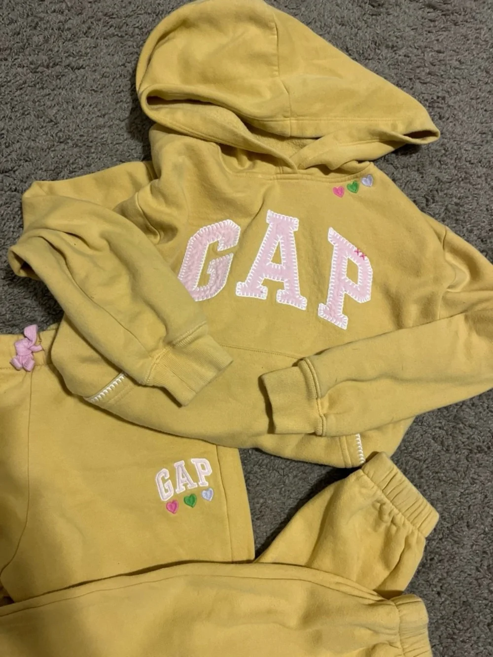 GAP Yellow Hooded Sweatshirt with Pink Appliqué Logo